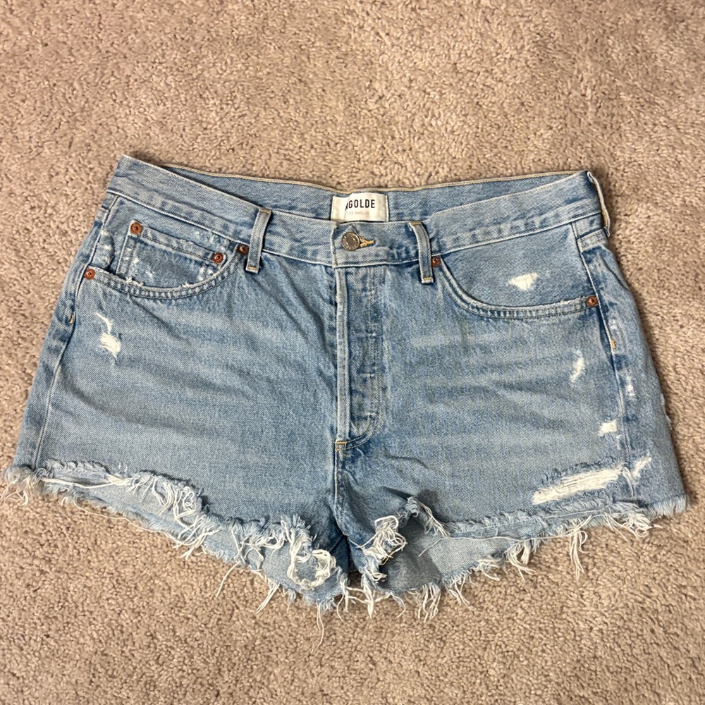 Agolde Women's Frayed Hem Jean Shorts - Light Blue